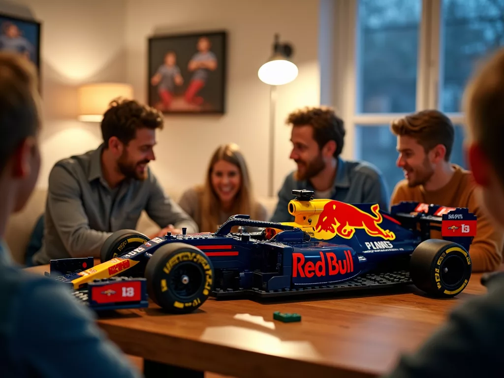 lego red bull rb20 exposee sur un bureau avec livres et figurines autour